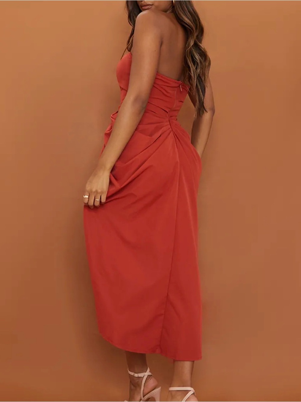 PrettyLittleThing Rust Strapless Draped High-Low Skirt - Picture 5 of 10